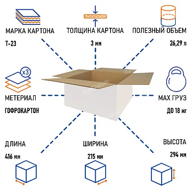 Картонная коробка 416х215х294 мм, Т-23 белый/бурый