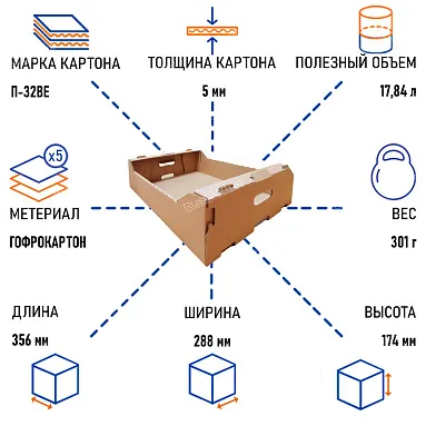 Гофролоток овощной 356х288х174 мм, П-32 ВЕ бурый