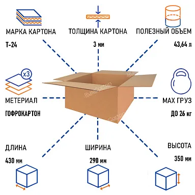 Картонная коробка 430х290х350 мм, Т-24 бурый