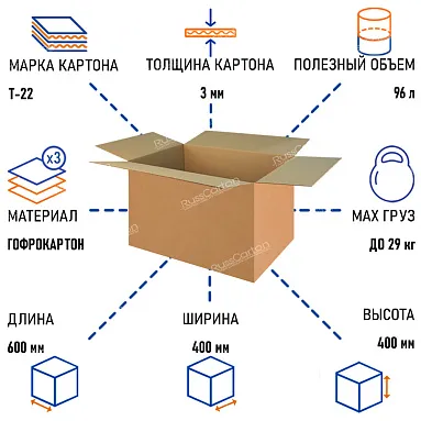 Картонная коробка 600х400х400 мм, Т-22 бурый