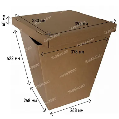 Картонная коробка для цветов, крышка дно трапеция, 268х268х422х378х378 мм, бурый. У