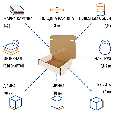 Картонный короб №64, 170х130х40 мм, Т-23 белый/бурый