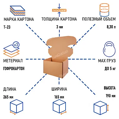 Почтовый короб тип "Г", 265х165х190 мм, Т-23 бурый