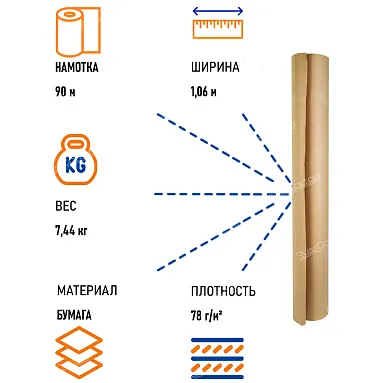 Бумага крафт мешочная, рулон 1.06х90 м (78г/м2)