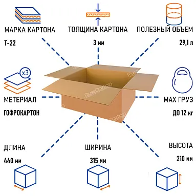 Картонная коробка 440х315х210 мм, Т-22 бурый