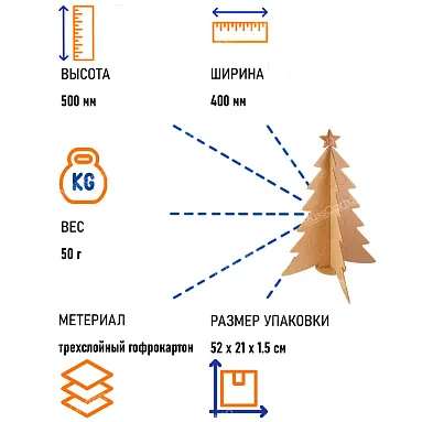 Картонная ёлка с игрушками, 500х400 мм