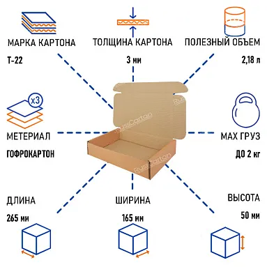 Почтовый короб тип "Е", 265х165х50 мм, Т-22 бурый
