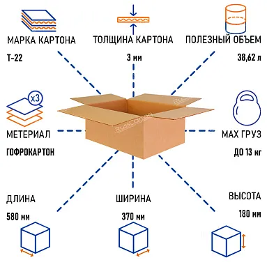 Картонная коробка 580х370х180 мм, Т-22 бурый