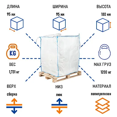 Биг-бэг мешок 95х95х180 см, верх сборка/низ люк