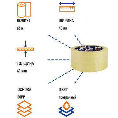 Клейкая лента упаковочная Unibob® 500 прозрачная 48 мм х 66 м, толщина 43 мкм