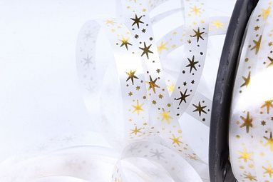 Лента простая белая "Звёздочки", 1см х 100м 