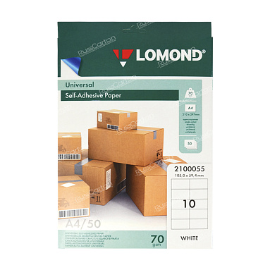 Самоклеящаяся бумага LOMOND белая, А4, 50л, 10 этикеток, 105х59.4 мм