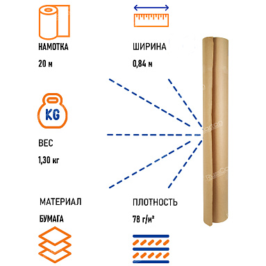 Бумага крафт мешочная, рулон 0.84 х 20 м