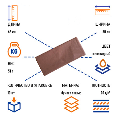 Бумага тишью шоколадная, 50х66 см, 10 листов