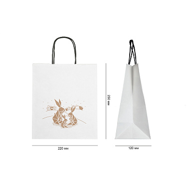 Крафт пакет с кручеными  ручками «Кролики», 25х22х12 см