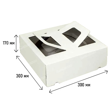 Коробка для торта 2 кг, белая, ручка&окно, 300х300х170 мм