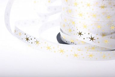 Лента простая белая "Звёздочки", 1см х 100м 