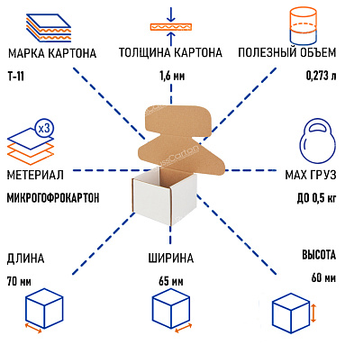 Картонный короб 70х65х60 мм, Т-11 белый/бурый