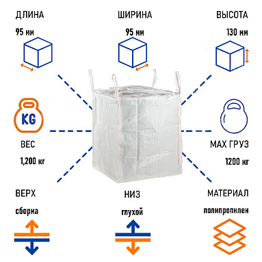Биг-бэг мешок 95х95х130 см, верх сборка/низ глухой