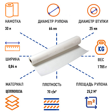 Бумага крафт белая, рулон 0.84 х 30 м