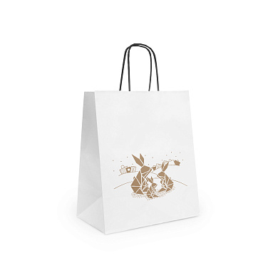 Крафт пакет с кручеными  ручками «Кролики», 25х22х12 см