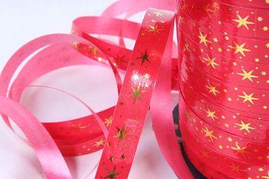 Лента простая красная "Звёздочки", 1см х 100м 
