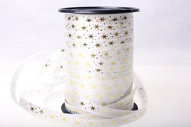 Лента простая белая "Звёздочки", 1см х 100м 